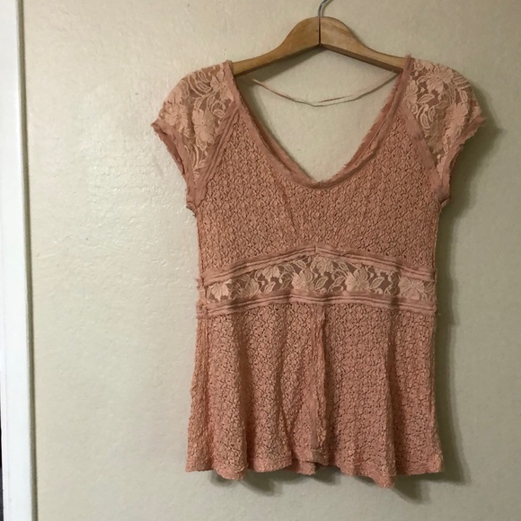 Free People Besties Lace Peplum Peach Top - Picture 6 of 9